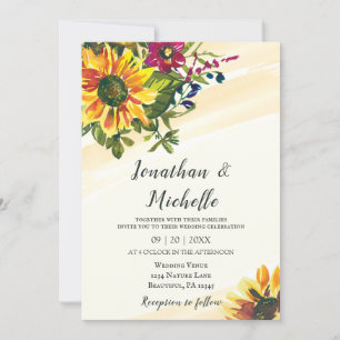 Invitation Sunflowers Fleur sauvage Floral Mariage chrétien