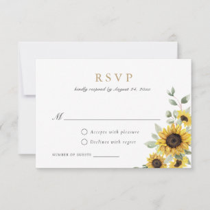 Invitation Sunflowers Greenery Gold Mariage géométrique RSVP