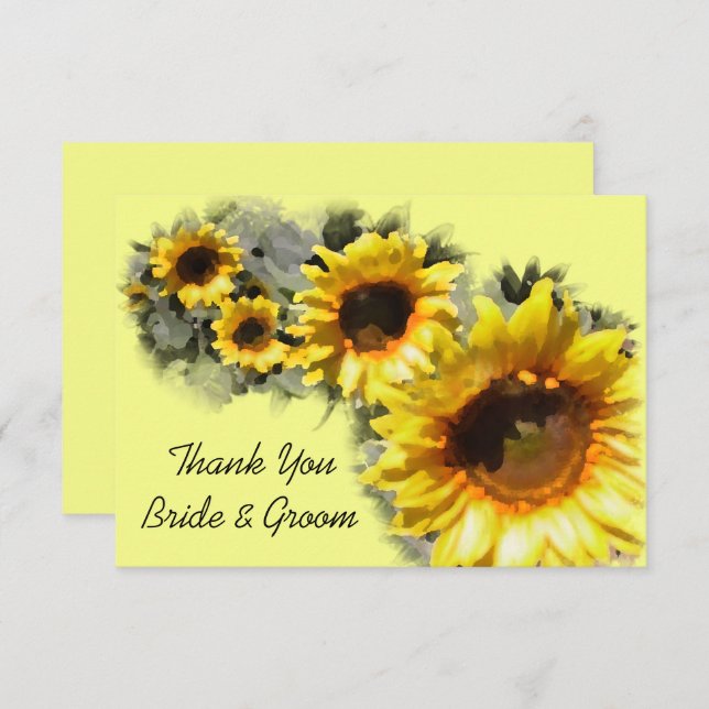 Invitation Sunflowers in the Row Mariage Flat Merci Note (Devant / Derrière)