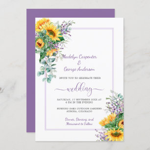Invitation Sunflowers Lavender Eucalyptus Mariage de verdure 