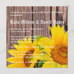Invitation Sunflowers Love Rustic Country Douche de couple