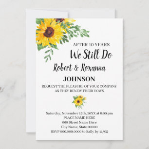 Invitation Sunflowers Mariage Anniversaire de renouvellement