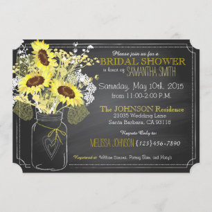 Invitation Sunflowers Mason Jar Chalkboard Fête des mariées