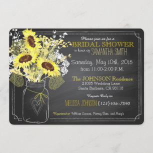 Invitation Sunflowers Mason Jar Chalkboard Fête des mariées