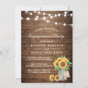 Invitation Sunflowers Mason Jar Rustic Wood Engagement Party