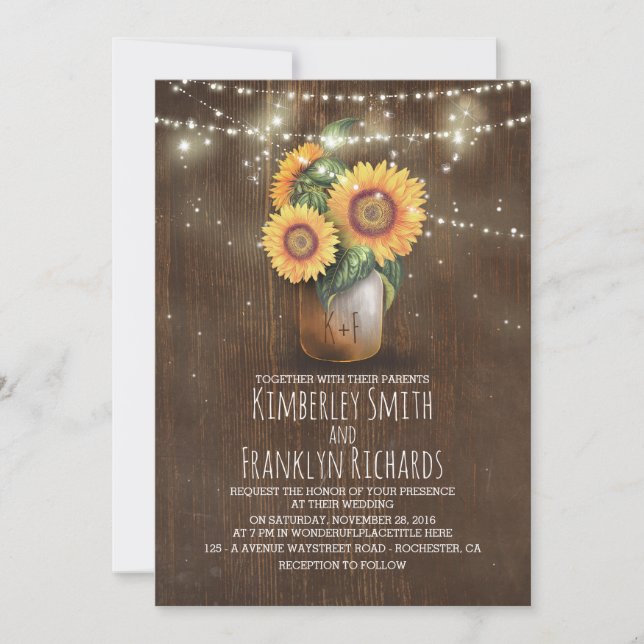 Invitation Sunflowers Mason Jar String Mariage de automne (Devant)