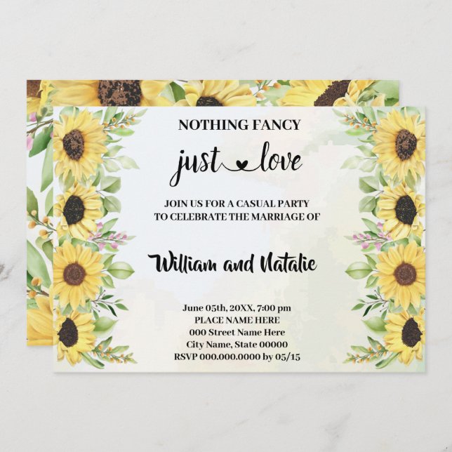 Invitation Sunflowers Nothing Fancy Just Love Elopement (Devant / Derrière)