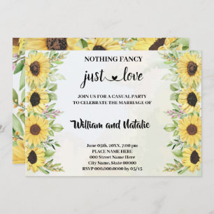 Invitation Sunflowers Nothing Fancy Just Love Elopement