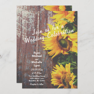 Invitation Sunflowers on Barn Wood Rustic Country Wedding