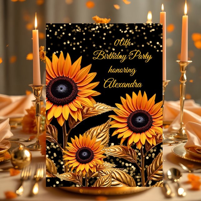 Invitation Sunflowers Parties scintillant Orange Gold Black A (Créateur téléchargé)