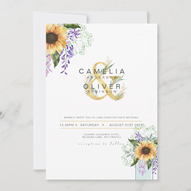 Invitation Sunflowers Purple Wisteria Mariage moderne INVITE (Devant)