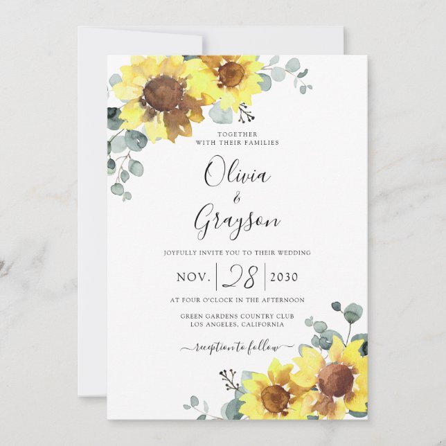 Invitation Sunflowers QR Code RSVP tout en un Mariage (Devant)