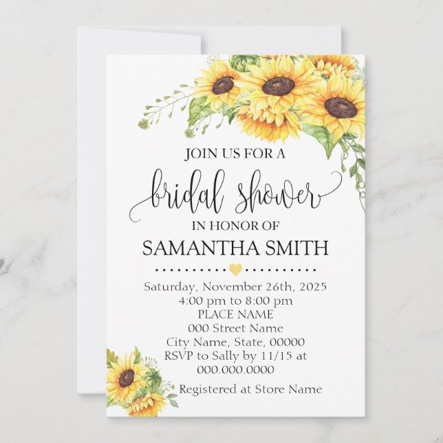 Invitation Sunflowers romantique boho chic douche nuptiale (Devant)