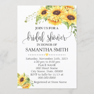 Invitation Sunflowers romantique boho chic douche nuptiale
