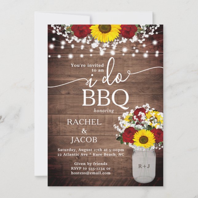Invitation Sunflowers Roses Mason Jar I Do BBQ Fiançailles (Devant)