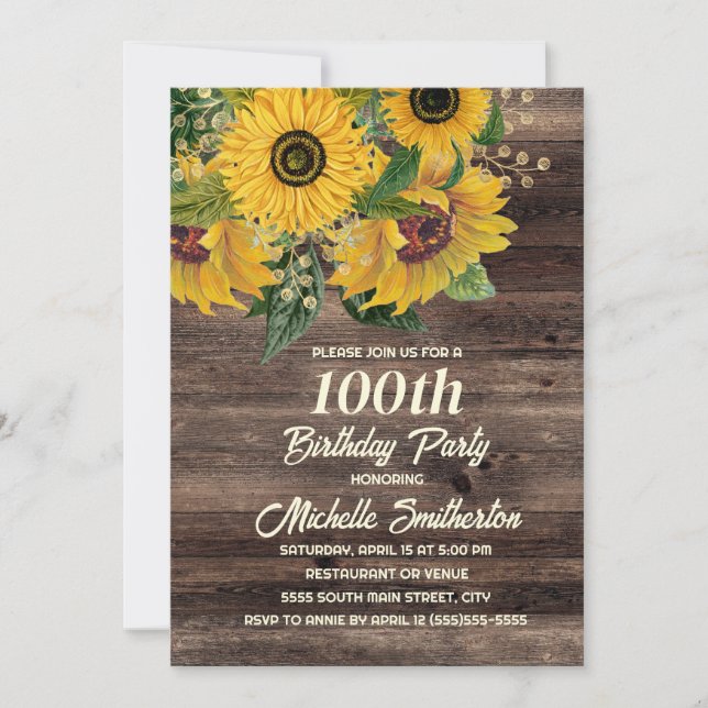 Invitation Sunflowers Rustic Wood Country 50e anniversaire (Devant)