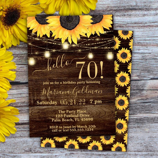 Invitation Sunflowers String Lights 70e anniversaire fêter In (Créateur téléchargé)