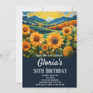 Invitation Sunflowers Sunrise 50e fête d'anniversaire ou tout