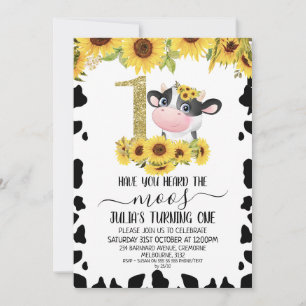 Invitation Sunflowers Vache Imprimer Parties scintillant d'or