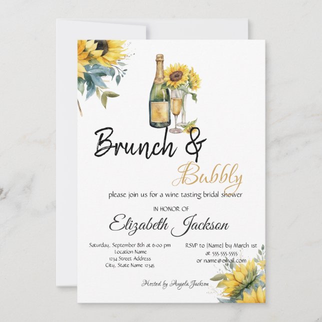 Invitation Sunflowers Vin Brunch & Fête des mariées Bubbly (Devant)