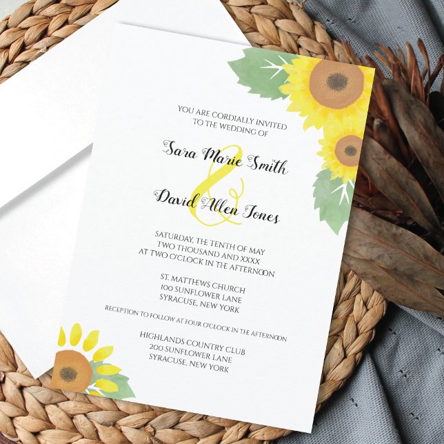Invitation Sunflowers Watercolor Floral Sunny Yellow Wedding (Créateur téléchargé)