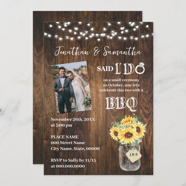 Invitation Sunflowers Western Said I do BBQ after Wedding (Devant / Derrière)