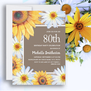 Invitation Sunflowers White Daisies Burlap 80e anniversaire
