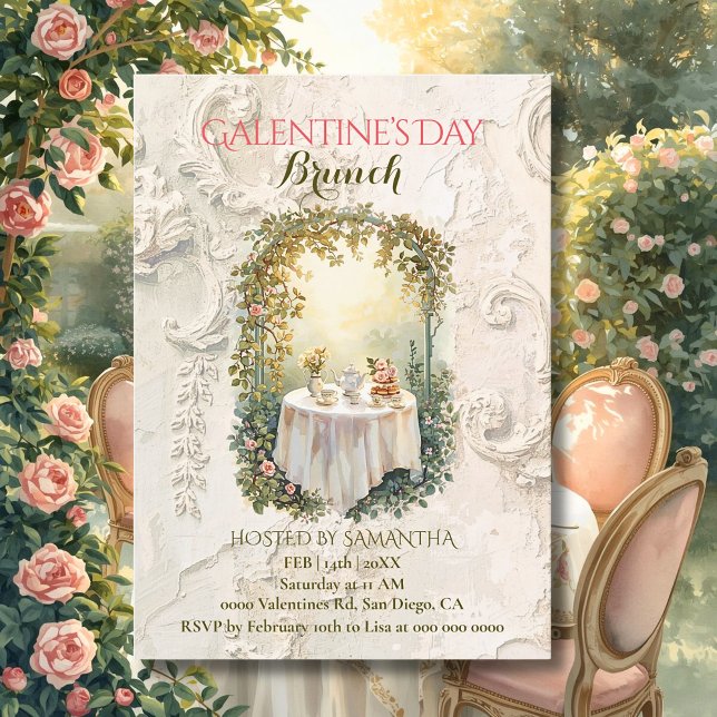 Invitation Sunlit Rococo Garden Arch Galentine Brunch Florals (Créateur téléchargé)