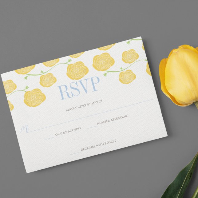 Invitation Sunny Elegance Roses Jaunes et Mariage bleu ciel (Créateur téléchargé)