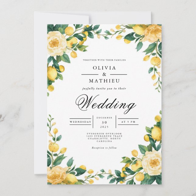 Invitation Sunny Jaune Mariage de fleurs botaniques (Devant)