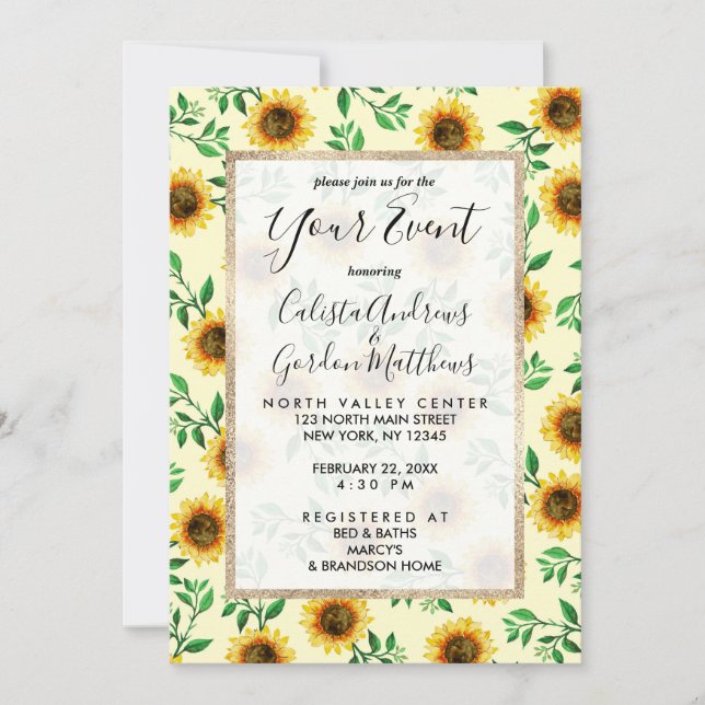 Invitation Sunny Neon Pastel Fleurs de soleil Jaunes Motif Fe (Devant)