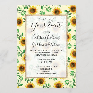Invitation Sunny Neon Pastel Fleurs de soleil Jaunes Motif Fe
