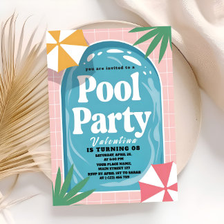 Invitation Sunny Pink Palm Springs Pool Birthday
