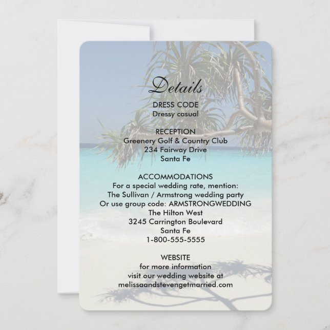 Invitation Sunny Tropical Beach Ocean Paradise Mariage Détail (Devant)