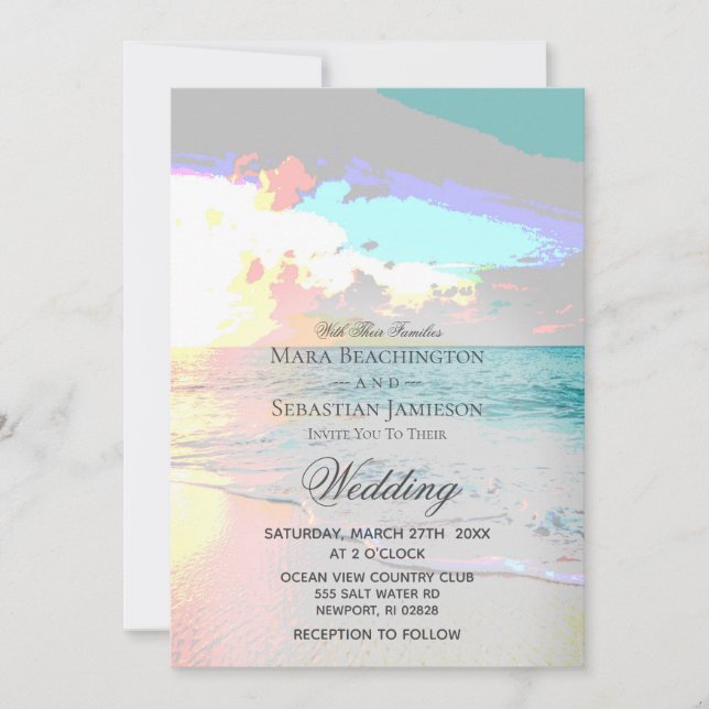 Invitation *~* Sunrise Artsy Pastel Beach Sunset Mariage (Devant)