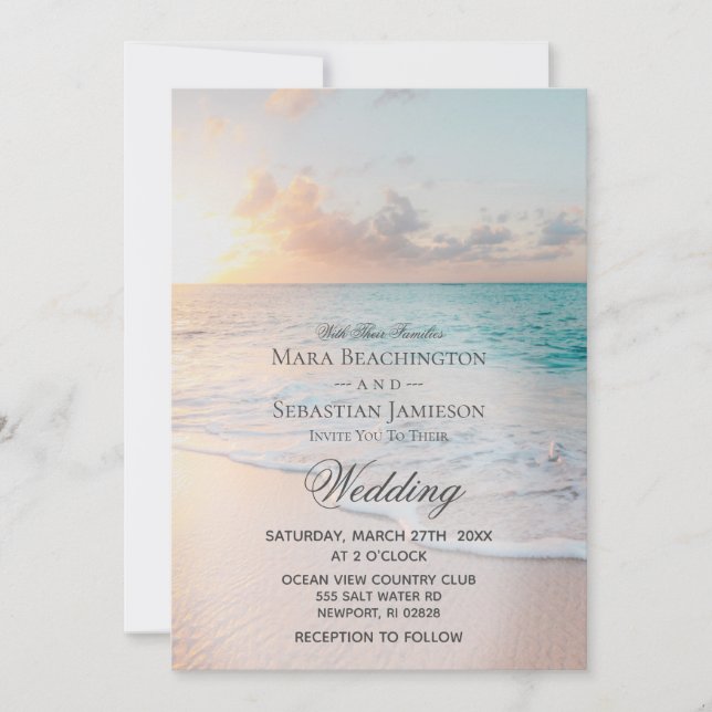 Invitation *~* Sunrise Pastel Beach Sunset Mariage (Devant)