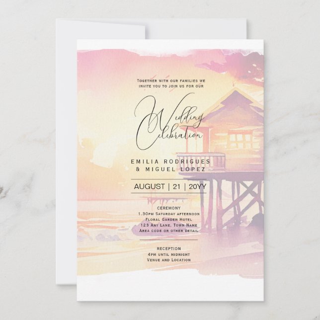 Invitation Sunset Beach Destination Mariage côtier (Devant)