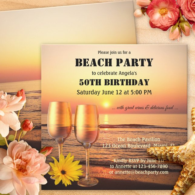Invitation Sunset Beach Été Anniversaire Fête du Vin Invitati (Créateur téléchargé)