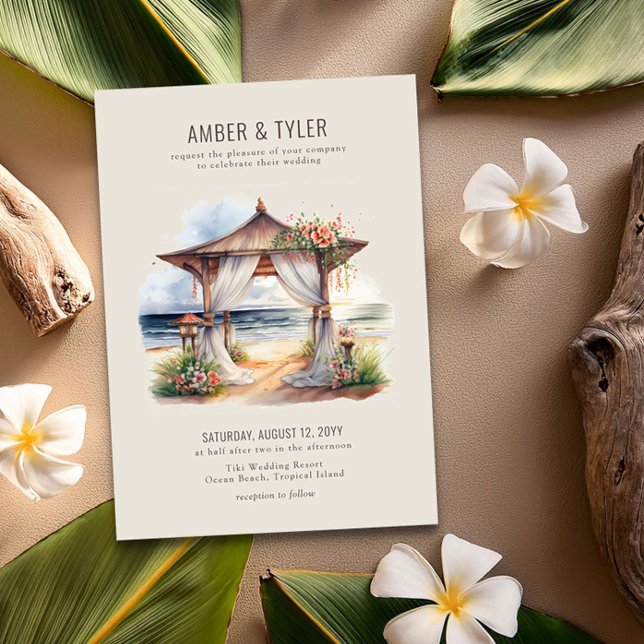 Invitation Sunset Beach Floral Pagoda Mariage d'été (Beach Wedding Invitation from the Sunset Beach wedding collection by Darling & May)