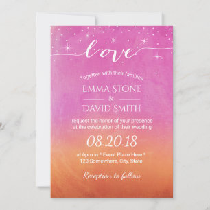 Invitation Sunset Beach Mariage Script Aimer Aquarelle
