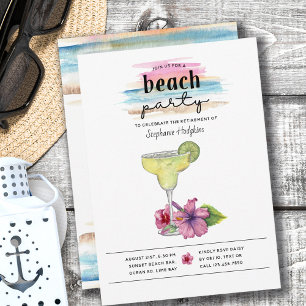 Invitation Sunset Beach Party Margarita Hibiscus Retraite