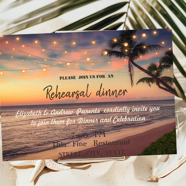 Invitation Sunset Beach Wedding, Palm, Dîner de répétition lu (Créateur téléchargé)