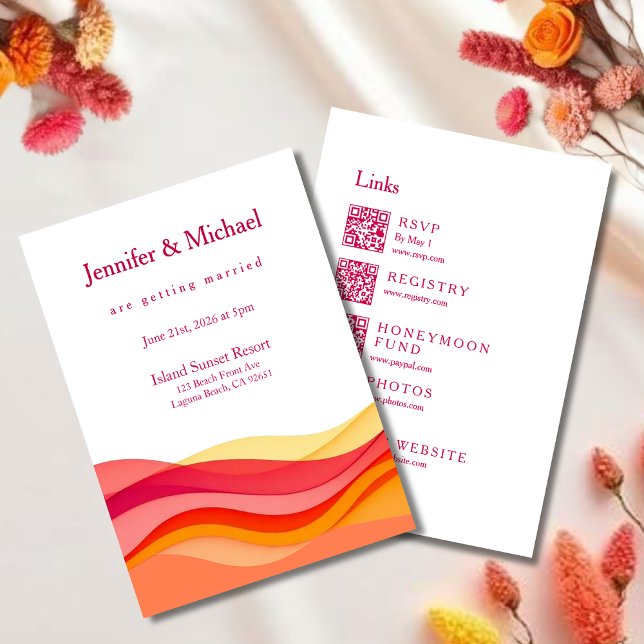 Invitation Sunset Color Waves Modern Wedding All in One (Sunset Color Waves Modern Wedding All in One Invitation )