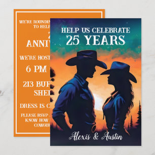 Invitation Sunset Cowboy et Cowgirl 25e anniversaire