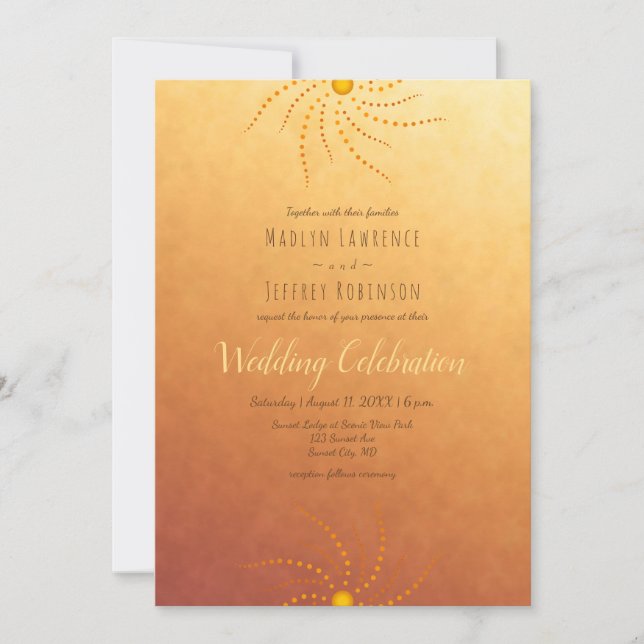 Invitation Sunset ombre soleil points mandala mariage (Devant)