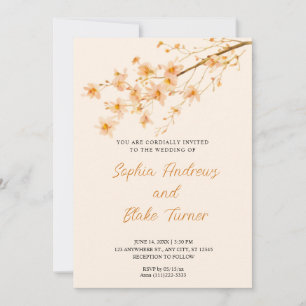 Invitation Sunset Orange Fleurs sauvages Simple Crem Mariage
