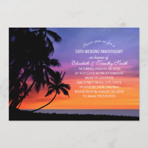 Invitation Sunset Palm Tree Beach Mariage Anniversaire