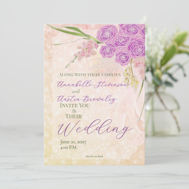 Invitation Sunset Rose Garden Sheer bow Bouquet Wedding  (Debout devant)