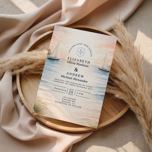 Invitation Sunset Sailboat Seaside Wedding (Créateur téléchargé)