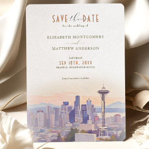 Invitation Sunset Silhouette Seattle Sauvegarder la date